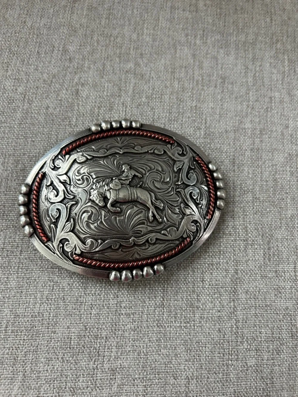 Vintage Western bronc riderHorse Rider Oval Belt Buckle - Silver and Copper-Tone